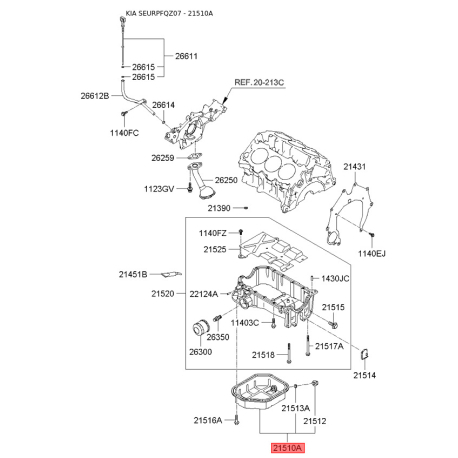 Масляний піддон нижній 21510-37111 Mobis - 2151037111 - схема з каталогу 21510A, SEURPFQZ07 2151037111