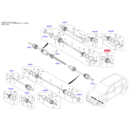 Чехол полуоси (пыльник) приводного вала 495A4-D7690 Mobis - 495A4D7690 - схема с каталога 49509A, SEURPF119 495A4D7690