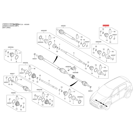 Чохол півосі (пильник) приводного валу правий 49542-D7181 Mobis - 49542D7181 - схема з каталогу 49506R, SEURPF116 49542D7181