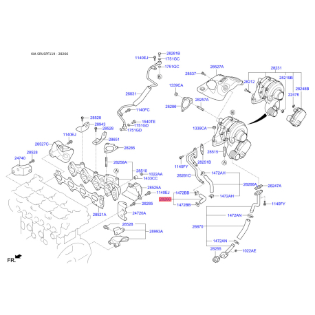 Трубка нагнетаемого воздуха 25670-2F000 Mobis - 256702F000 - схема с каталога 28266, SRUSPF119 256702F000