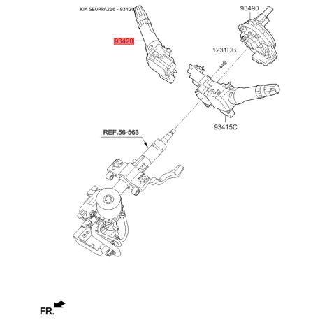 Перемикач склоочисника 93420-2Y660 Mobis - 934202Y660 - схема з каталогу 93420, SEURPA216 934202Y660