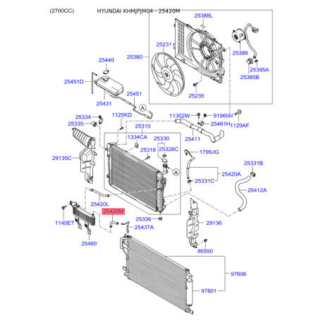 Масляний шланг 25420-2E500 Mobis - 254202E500 - схема з каталогу 25420M, KHMJPJM04 254202E500