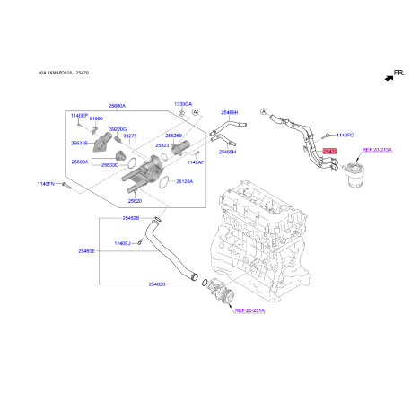 Трубка маслопроводу 25470-2GGA0 Mobis - 254702GGA0 - схема з каталогу 25470, KKMAPD916 254702GGA0