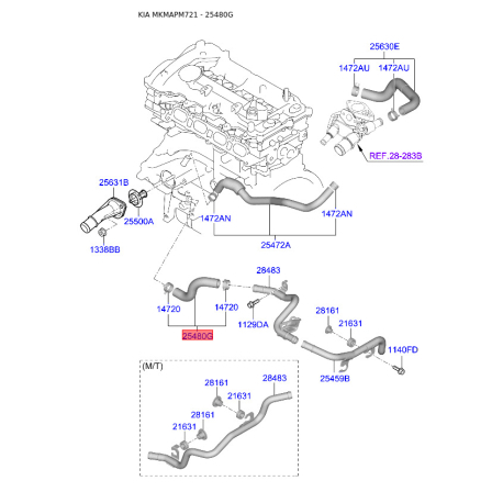 Шланг (патрубок) системи охолодження 25480-2E000 Mobis - 254802E000 - схема з каталогу 25480G, MKMAPM721 254802E000