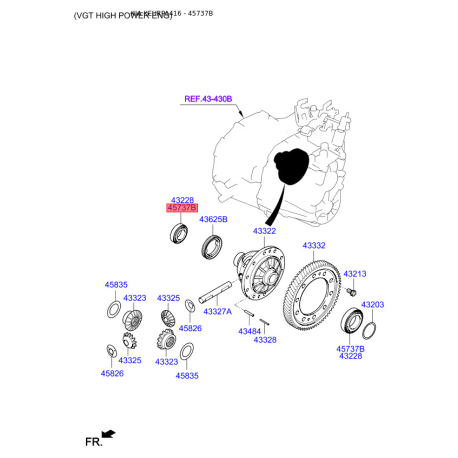 Подшипник дифференциала АКПП 45737-37540 Mobis - 4573737540 - схема с каталога 45737B, KEURPA416 4573737540
