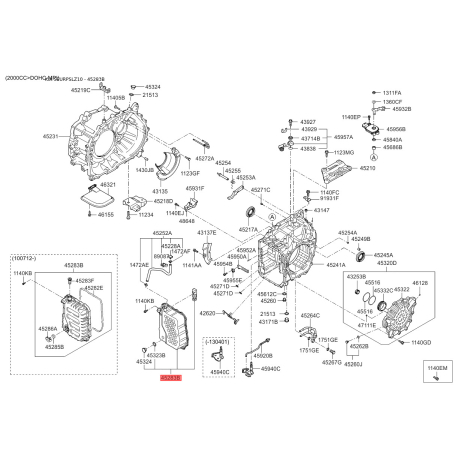 Фланцева кришка автоматична коробка передач 45280-3B601 Mobis - 452803B601 - схема з каталогу 45283B, SEURPSLZ10 452803B601