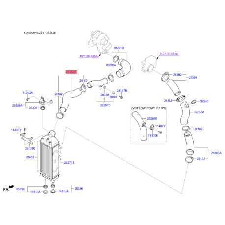 Шланг (патрубок) компрессора 28262-2F450 Mobis - 282622F450 - схема с каталога 28262B, SEURPSLZ14 282622F450