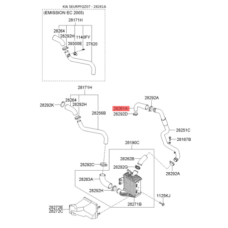 Рукав воздухозаборника, воздушный фильтр 28261-27280 Mobis - 2826127280 - схема с каталога 28261A, SEURPFQZ07 2826127280