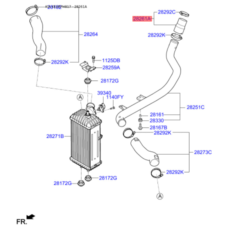 Рукав воздухозаборника, воздушный фильтр 28252-2A700 Mobis - 282522A700 - схема с каталога 28261A, KEURPH817 282522A700