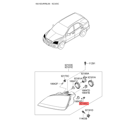 Патрон лампи, основна фара 92160-3K000 Mobis - 921603K000 - схема з каталогу 92165C, KEURPBL06 921603K000
