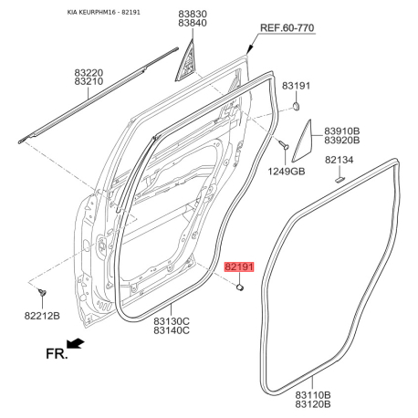 Упор (відбійник) капота 82191-2D010 Mobis - 821912D010 - схема з каталогу 82191, KEURPHM16 821912D010