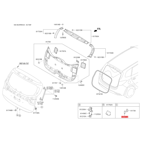 Упор (відбійник) кришки багажника 81738-2E000 Mobis - 817382E000 - схема з каталогу 81738F, KEURPA416 817382E000
