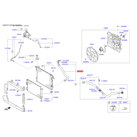 Шланг радіатора нижній 25410-D7600 Mobis - 25410D7600 - схема з каталогу 25410L, SRUSPF119 25410D7600