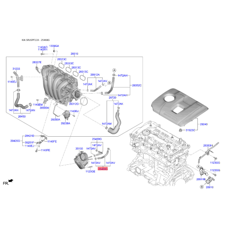Патрубок дроссельной заслонки 25468-2E000 Mobis - 254682E000 - схема с каталога 25468G, SRUSPF119 254682E000