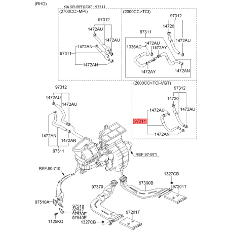 Шланг, теплообмінник - опалення 97311-2E000 Mobis - 973112E000 - схема з каталогу 97311, SEURPFQZ07 973112E000