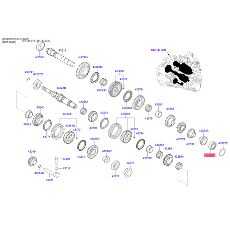 Подшипник вторичного вала передний задний 43226-26000 Mobis - 4322626000 - схема с каталога 43220C, SRUSPF119 4322626000