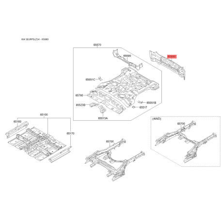 Лонжерон підлоги багажника 65910-3U000 Mobis - 659103U000 - схема з каталогу 65880, SEURPSLZ14 659103U000