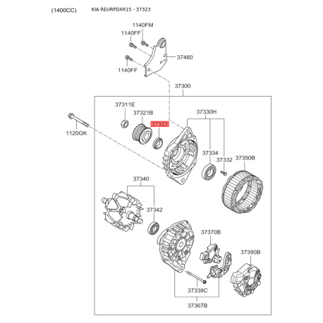 Втулка генератора 37323-37400 Mobis - 3732337400 - схема с каталога 37323, REURPDXR15 3732337400