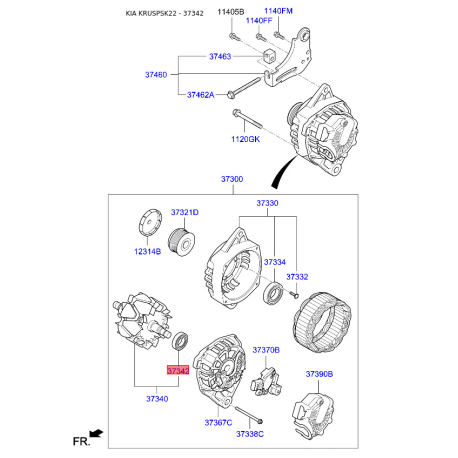 Підшипник контактного кільця, генератор 37342-37400 Mobis - 3734237400 - схема з каталогу 37342, KRUSPSK22 3734237400