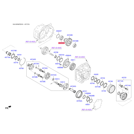 Підшипник диференціала АКПП 45737-3B100 Mobis - 457373B100 - схема з каталогу 45737A, KKMAPD919 457373B100
