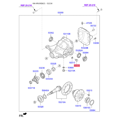Пробка (без кольца) заливная заднего моста 53082-3C000 Mobis - 530823C000 - схема с каталога 52216, KRUSPJ621 530823C000