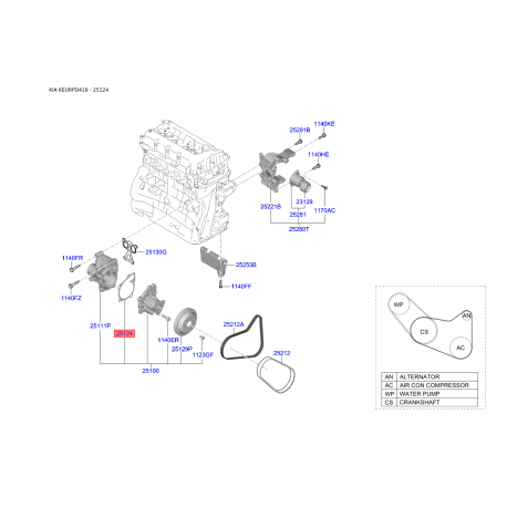 Прокладка, водяной насос 25124-2G510 Mobis - 251242G510 - схема с каталога 25124, KEURPD418 251242G510