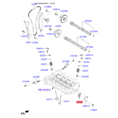 Прокладка кришки розподілвалу 24655-2E000 Mobis - 246552E000 - схема з каталогу 10522, KKMAPA818 246552E000