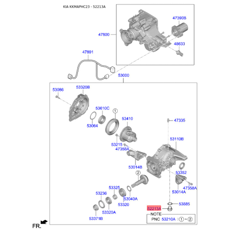 Пробка сливная заднего моста 53070-39000 Mobis - 5307039000 - схема с каталога 52213A, KKMAPHC23 5307039000