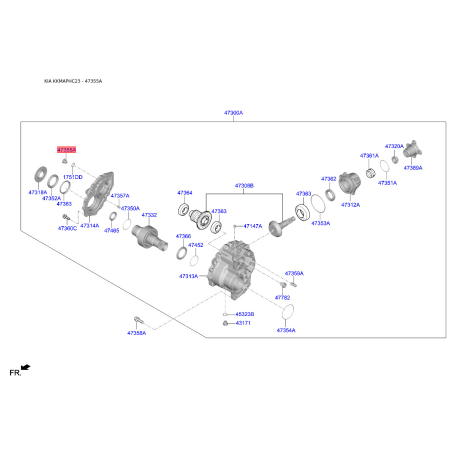 Пробка заливна роздавальної коробки 47355-39000 Mobis - 4735539000 - схема з каталогу 47355A, KKMAPHC23 4735539000