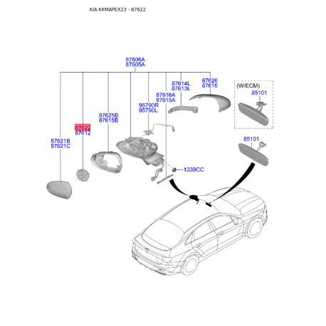 Привод зекрала наружного правый 87622-F1000 Mobis - 87622F1000 - схема с каталога 87622, KKMAPEX23 87622F1000