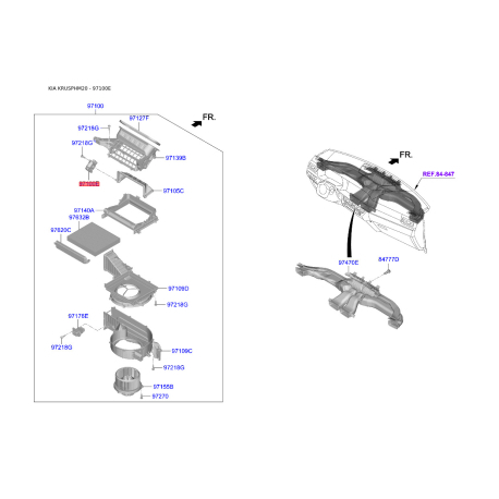 Крышка (корпус или кронштейн) отопителя 97161-1JAA0 Mobis - 971611JAA0 - схема с каталога 97100E, KRUSPHM20 971611JAA0