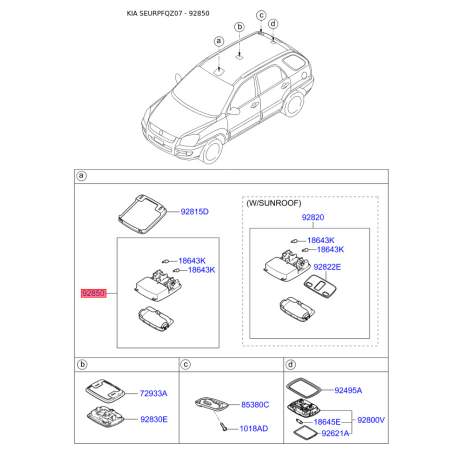 Освітлення салону 92850-2E000EZ Mobis - 928502E000EZ - схема з каталогу 92850, SEURPFQZ07 928502E000EZ