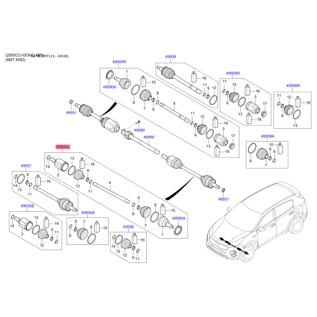 Полуось (приводной вал) левая 49500-D9170 Mobis - 49500D9170 - схема с каталога 49500L, SEURPF119 49500D9170