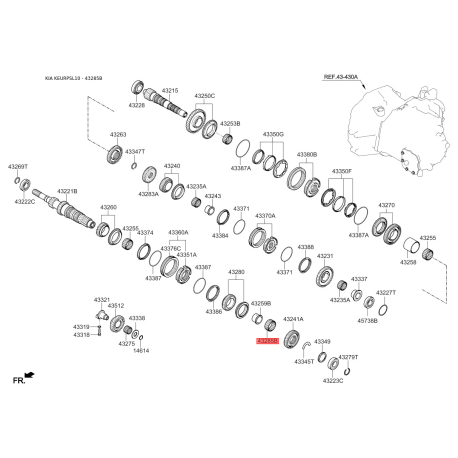 Подшипник игольчатый КПП 43285-39060 Mobis - 4328539060 - схема с каталога 43285B, KEURPSL10 4328539060