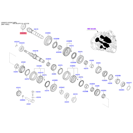 Підшипник вторинного вала передній 43225-32000 Mobis - 4322532000 - схема з каталогу 43225B, SRUSPF119 4322532000