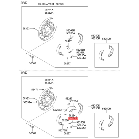 Тормозная несущая пластина правая 58265-3A000 Mobis - 582653A000 - схема с каталога 58264R, KKMAPFQ04 582653A000