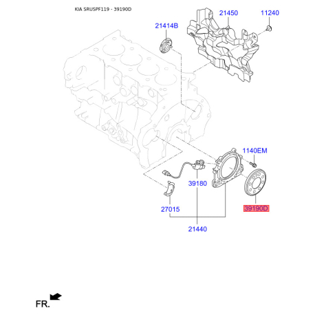 Пластина (шестреня) коленвала задняя под датчик (энкодер) 39190-2F000 Mobis - 391902F000 - схема с каталога 39190D, SRUSPF119 391902F000