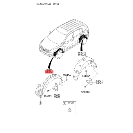 Обшивка (підкрилок), колісна ніша права 86812-3W000 Mobis - 868123W000 - схема з каталогу 86812, KEURPSL10 868123W000