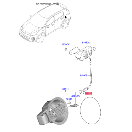 Лючок бензобака 69510-D9000 Mobis - 69510D9000 - схема з каталогу 69510, KKMAPD916 69510D9000