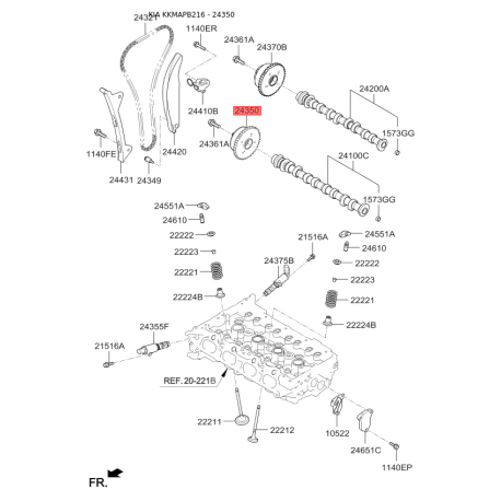 Комплект ланцюга приводу розподільного валу 24350-2E201 Mobis - 243502E201 - схема з каталогу 24350, KKMAPB216 243502E201