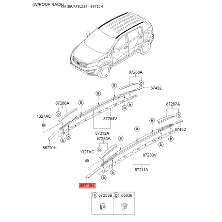 Молдинг крыши левый 87230-3W010 Mobis - 872303W010 - схема с каталога 86710H, SEURPSLZ14 872303W010