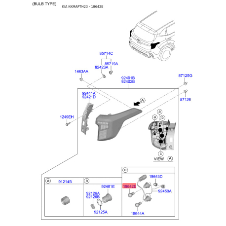 Лампа розжарювання, задній габаритний ліхтар 18642-21007L Mobis - 1864221007L - схема з каталогу 18642E, KKMAPTH23 1864221007L