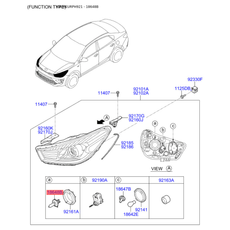 Лампа розжарювання, основна фара 18647-65009S Mobis - 1864765009S - схема з каталогу 18648B, MEURPH921 1864765009S