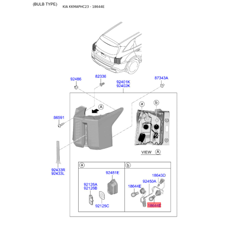 Лампа накаливания, основная фара 18644-28088L Mobis - 1864428088L - схема с каталога 18644E, KKMAPHC23 1864428088L