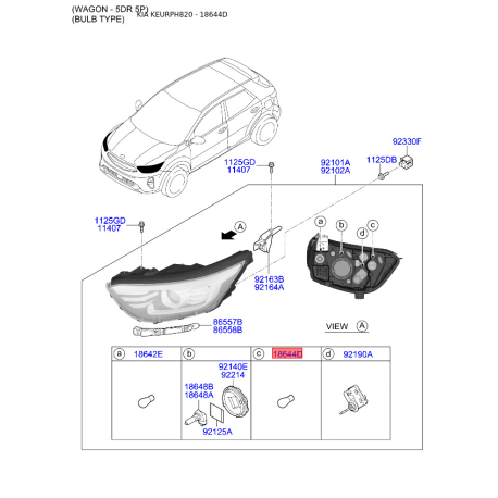 Лампа накаливания, основная фара 18644-27088L Mobis - 1864427088L - схема с каталога 18644D, KEURPH820 1864427088L