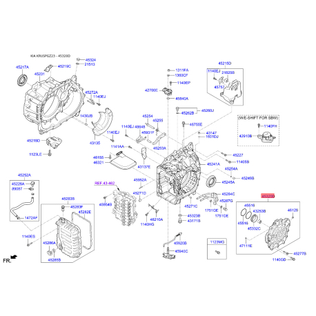 Картер (корпус) АКПП задній 45320-4G110 Mobis - 453204G110 - схема з каталогу 45320D, KRUSPGZ23 453204G110