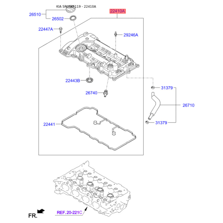 Крышка головки цилиндра 22410-2E010 Mobis - 224102E010 - схема с каталога 22410A, SRUSPF119 224102E010