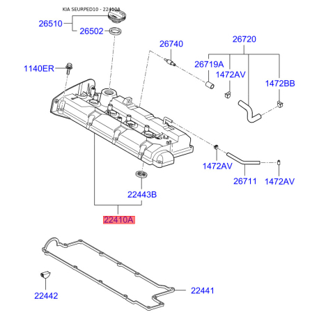 Кришка головки циліндра 22410-27401 Mobis - 2241027401 - схема з каталогу 22410A, SEURPED10 2241027401