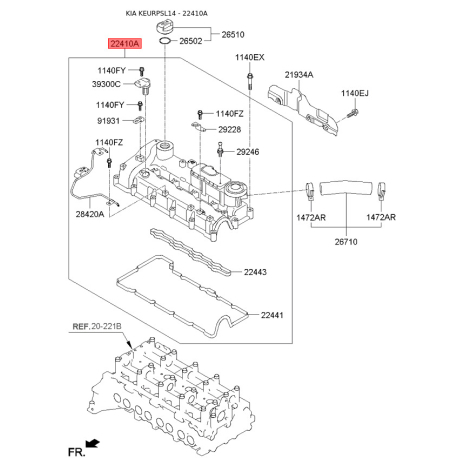 Кришка головки циліндра 22410-2F701 Mobis - 224102F701 - схема з каталогу 22410A, KEURPSL14 224102F701