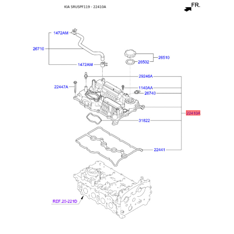 Крышка головки цилиндра 22410-2F600 Mobis - 224102F600 - схема с каталога 22410A, SRUSPF119 224102F600